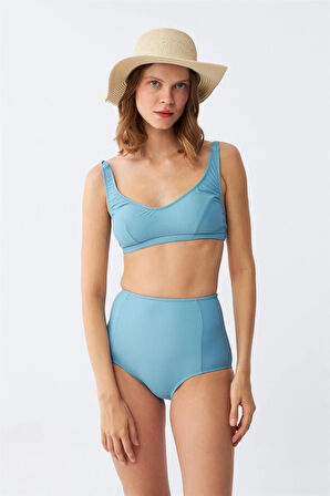 Giyim Kadın Basic Turkuaz Pedli Yüksek Bel Bikini Takımı