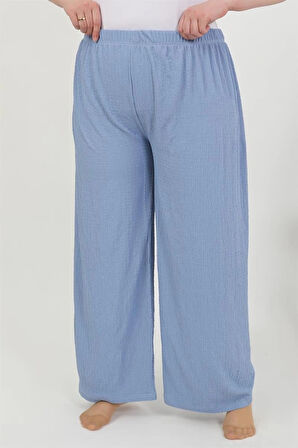 Giyim Kadın Büyük Beden Bürümcük Pantolon  Mavi