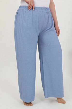 Giyim Kadın Büyük Beden Bürümcük Pantolon  Mavi