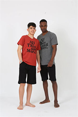 Giyim Erkek Genç Garson Boy Kısa Kol Bordo Penye Şortlu Pijama Takımı