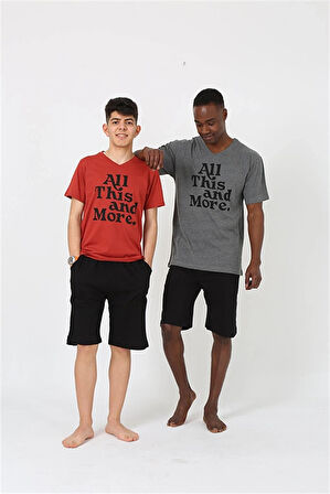 Giyim Erkek Genç Garson Boy Kısa Kol Bordo Penye Şortlu Pijama Takımı