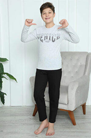 Giyim Erkek Çocuk Penye Pijama Takım Gri