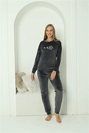 Giyim Kadın Kadife Füme Pijama Takım