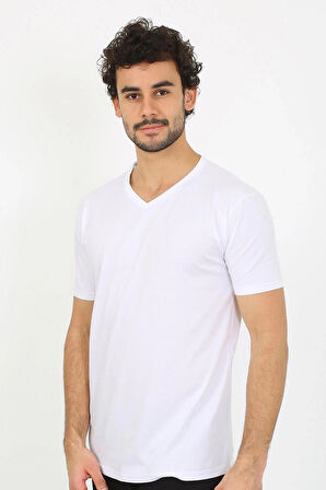 Giyim Erkek V Yaka Beyaz Penye Atlet