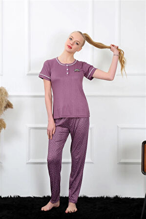 Giyim Kadın Mürdüm Kısa Kol Pijama Takım