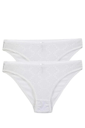 Giyim Kadın Beyaz Desenli 2'li Slip