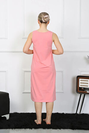 Giyim Kadın Kalın Askılı Penye Uzun Pembe Gecelik