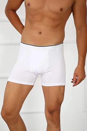 Giyim Erkek Büyük Beden Pamuklu Likralı Boxer Beyaz