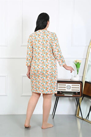 Giyim Kadın Büyük Beden Penye Gecelik Ev Elbisesi Krem