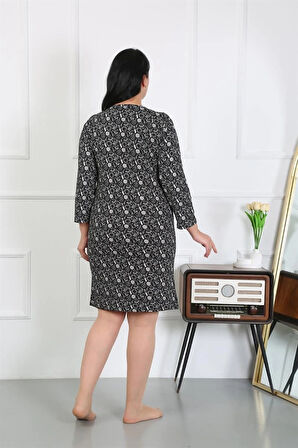 Giyim Kadın Büyük Beden Penye Gecelik Ev Elbisesi Siyah