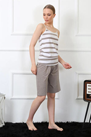 Giyim Kadın İp Askılı Kapri Takım Vizon