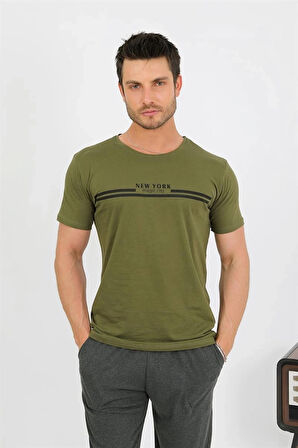 Giyim Erkek Pamuk Kısa Kol Pijama Takım Haki