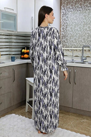 Giyim Kadın Uzun Kol Penye Gecelik Ev Elbisesi Mavi