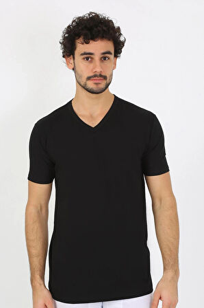 Giyim Erkek V Yaka Siyah Penye Atlet