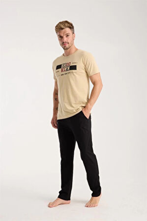 Giyim Erkek Ten Rengi Kısa Kol Pijama Takımı