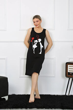 Giyim Kadın Kalın Askılı Penye Uzun Siyah Gecelik