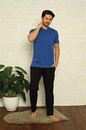 Giyim Erkek Saks V Yaka 3'lü Pijama Takım