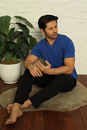 Giyim Erkek Saks V Yaka 3'lü Pijama Takım