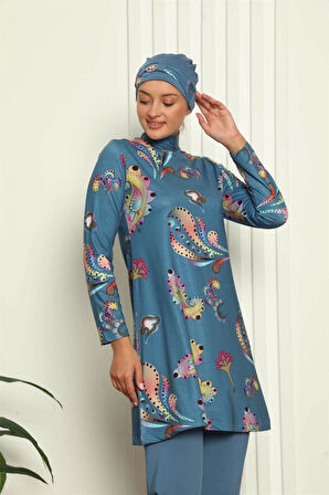 Giyim Tam Tesettür Dijital Desenli Mayo 31043