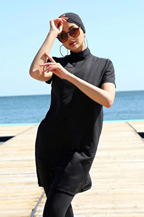 Giyim Kısa Kol Siyah Yarım Tesettür Mayo