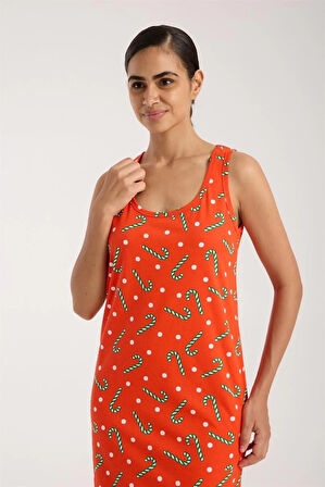 Giyim Kadın Kalın Askılı Yırtmaçlı Uzun Turuncu Gecelik