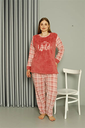 Giyim Polar Kadın Büyük Beden Pudra Pijama Takımı