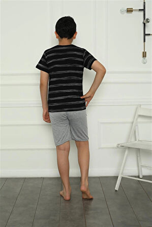 Giyim Erkek Çocuk Penye Şortlu Pijama Takım Siyah