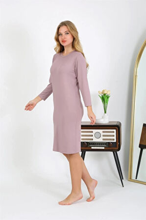 Giyim Pamuk Ev Elbisesi Tunik Gecelik Pudra