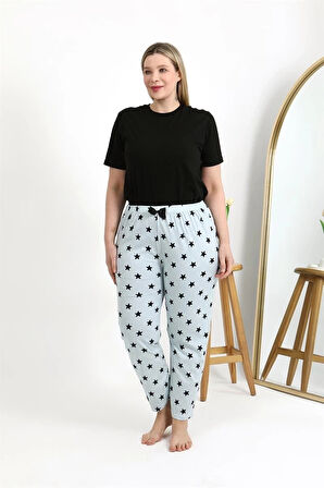 Giyim Kadın Pamuklu Büyük Beden Alt Pijama Buz Mavisi