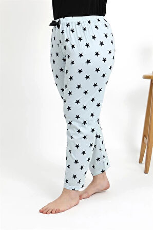 Giyim Kadın Pamuklu Büyük Beden Alt Pijama Buz Mavisi