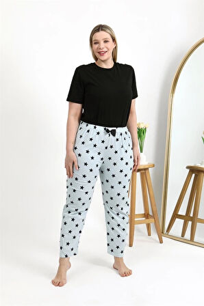 Giyim Kadın Pamuklu Büyük Beden Alt Pijama Buz Mavisi