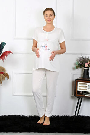 Giyim Kadın Kısa Kol Hamile Lohusa Pijama Takımı Ekru