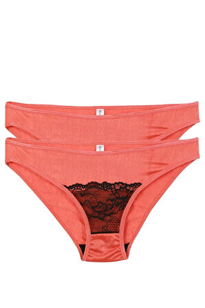 Giyim Kadın Mercan Rengi Dantel Detaylı 2'li Slip