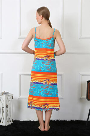 Giyim Kadın İp Askılı Uzun Gecelik Mavi