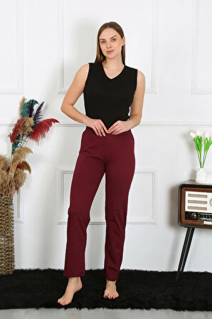 Giyim Kadın Pamuk Penye Tek Alt Pijama Bordo