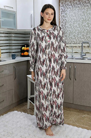 Giyim Kadın Uzun Kol Penye Gecelik Ev Elbisesi Kırmızı