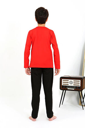 Giyim Erkek Çocuk Uzun Kol Penye Pijama Takım Kırmızı