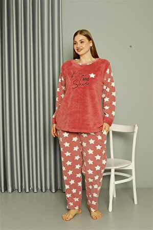 Giyim Polar Kadın Büyük Beden Pudra Pijama Takımı Pudra