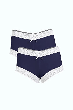 Giyim Kadın Pamuklu 2li Boxer Lacivert