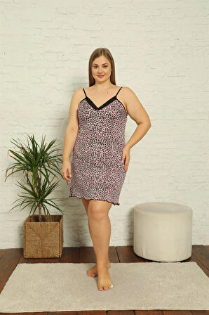 Giyim Kadın Pamuklu İp Askılı Büyük Beden Gecelik