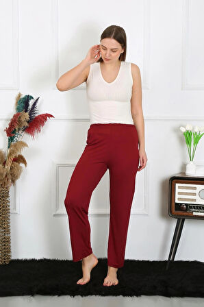 Giyim Kadın Pamuk Penye Tek Alt Pijama Bordo