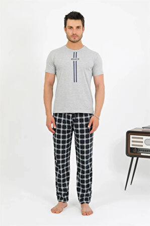 Giyim Erkek Pamuk Kısa Kol Pijama Takım Gri