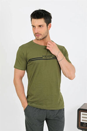 Giyim Erkek Pamuk Kısa Kol Pijama Takım Haki