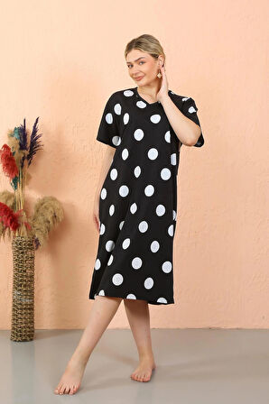 Giyim Kadın Kısa Kol Diz Altı Over Size Ev Elbisesi - Geceliği