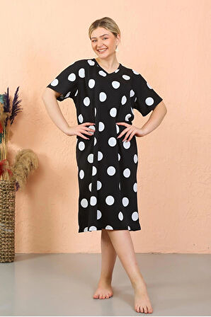 Giyim Kadın Kısa Kol Diz Altı Over Size Ev Elbisesi - Geceliği