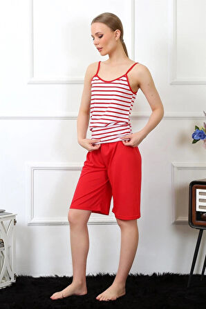 Giyim Kadın İp Askılı Kapri Takım Kırmızı