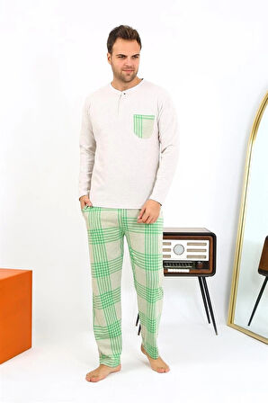 Giyim Erkek Uzun Kol Penye Krem Pijama Takımı
