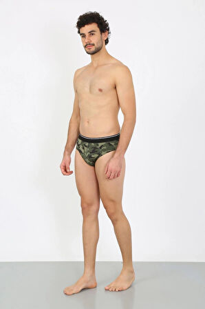 Giyim Erkek Pamuk Desenli Likralı Slip Haki