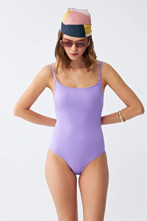 Giyim Kadın Lila Minimal Askılı Tek Parça Mayo