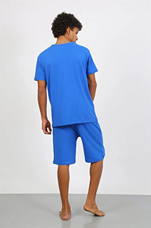 Giyim Erkek Pamuk Lakost Alt Üst Kaprili Pijama Takım Saks